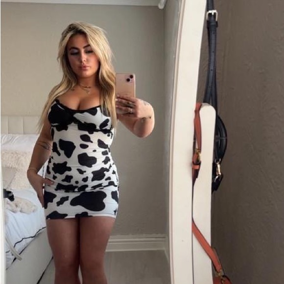 Stylish Black and White Cow Print Dress - Picture 1 of 5